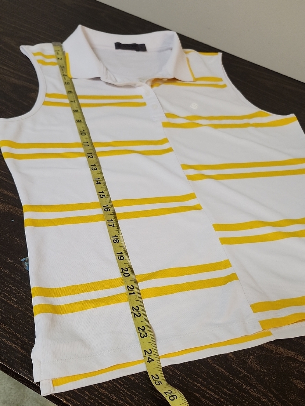 G/FORE Women's Sleeveless Polo Large White and Yellow Stripe Golf - Picture 8 of 8